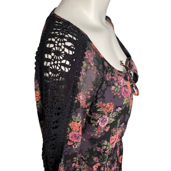 American Rag cie Dress Womens MEDIUM Black Purple Pink Green Long Sleeve Chiffon - Picture 4 of 9